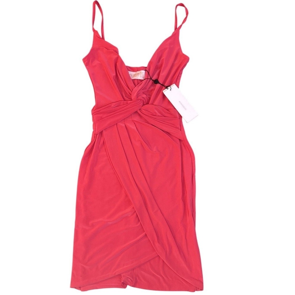 Club L London Twist Front‎ Drape Cami Mini Dress Womens 2 Pink Bodycon Glam Sexy